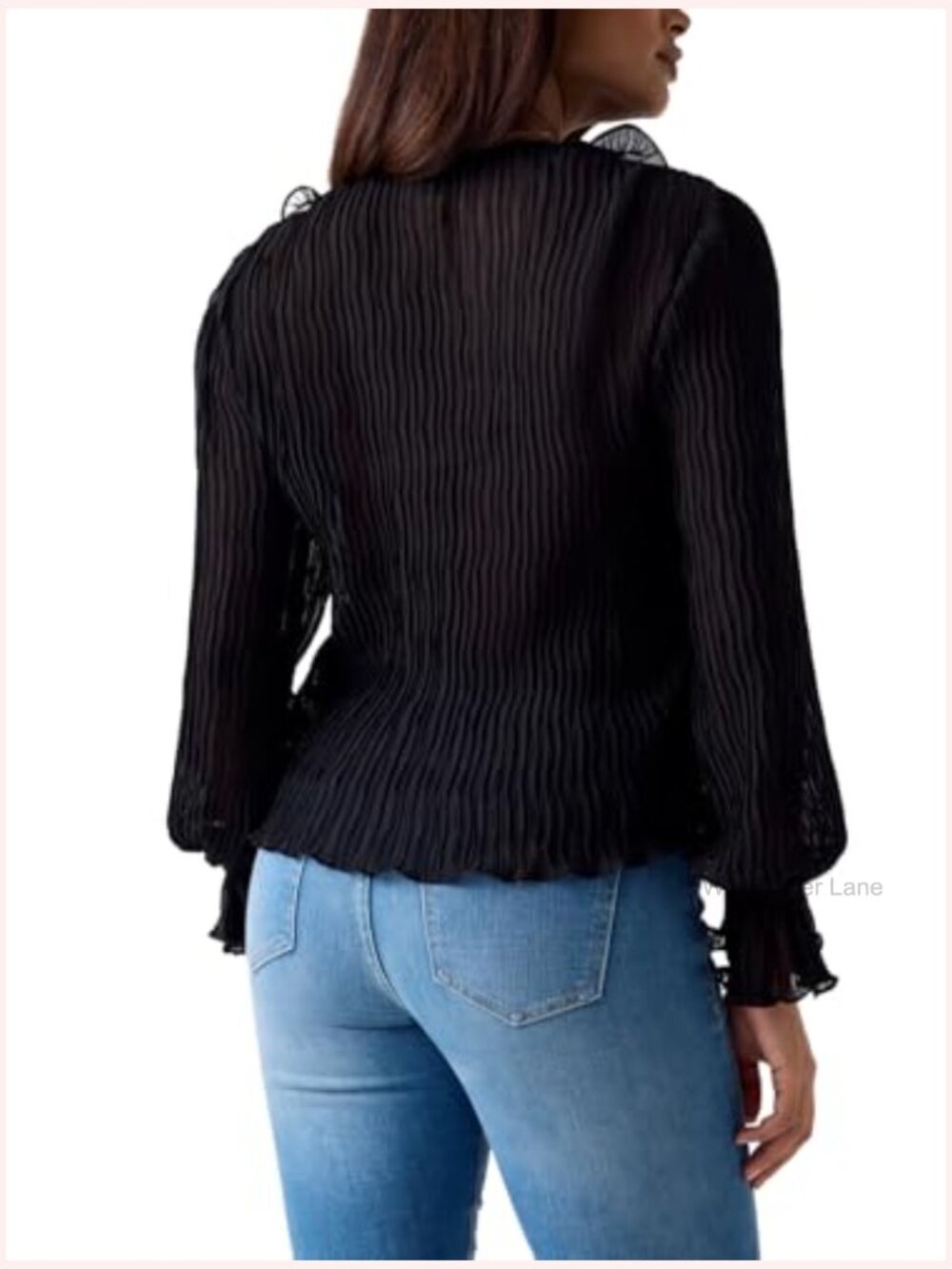 Eco Long Sleeve Faye Top - Lightweight Sheer Blouse with Ruffle Details - Picture 3 of 4